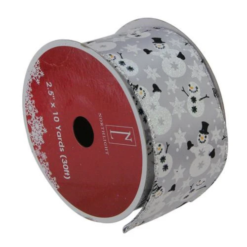 Northlight Silver Snowmen And Snowflakes Wired Christmas Craft Ribbon 2.5" X 10 Yards 3 Northlight Silver Snowmen And Snowflakes Wired Christmas Craft Ribbon 2.5" X 10 Yards