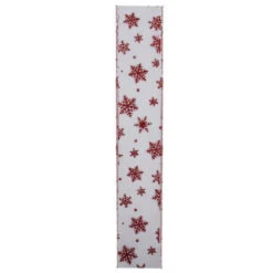 Northlight White And Red Snowflake Christmas Wired Craft Ribbon 2.5" X 10 Yards