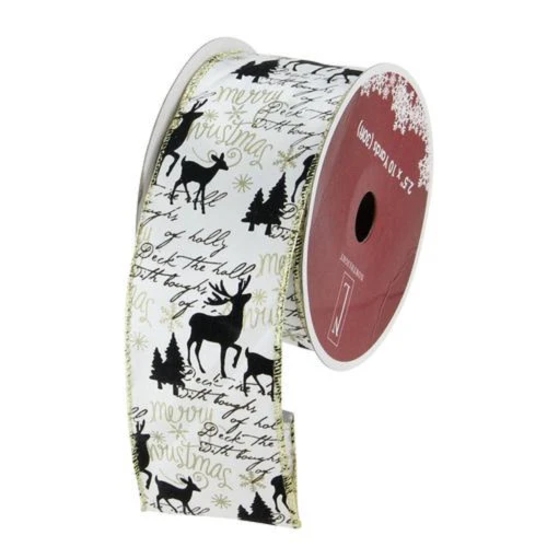 Northlight White And Black Playful Reindeer Christmas Wired Craft Ribbon 2.5" X 10 Yards 3 Northlight White And Black Playful Reindeer Christmas Wired Craft Ribbon 2.5" X 10 Yards