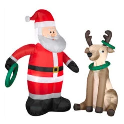 Gemmy Airblown Inflatable Wreath Toss 2 Pack Light Up Santa & Reindeer