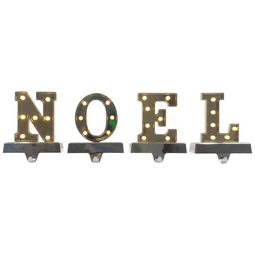 Northlight LED Lighted "NOEL" Christmas Stocking Holder - 6.5" - Gold And Silver - Set Of 4 4 Northlight LED Lighted "NOEL" Christmas Stocking Holder - 6.5" - Gold And Silver - Set Of 4 - Image 2