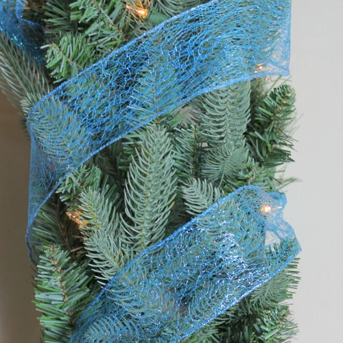 Northlight Glittering Blue Solid Wired Christmas Craft Ribbon 2.5" X 10 Yards 5 Northlight Glittering Blue Solid Wired Christmas Craft Ribbon 2.5" X 10 Yards - Image 3