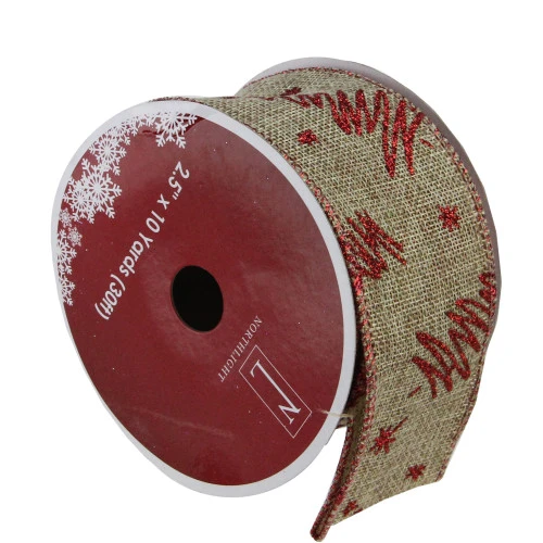 Northlight Red And Beige Christmas Tree Wired Craft Ribbon 2.5" X 10 Yards 3 Northlight Red And Beige Christmas Tree Wired Craft Ribbon 2.5" X 10 Yards