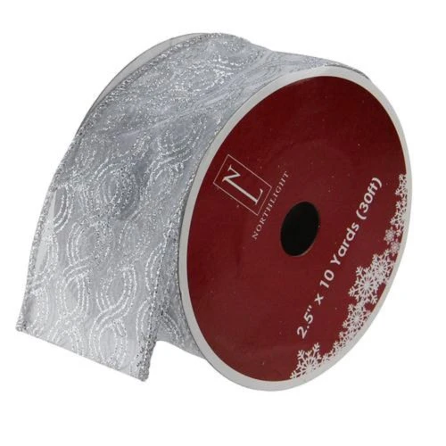 Northlight Silver Shimmering Swirl Christmas Wired Craft Ribbon 2.5" X 10 Yards 3 Northlight Silver Shimmering Swirl Christmas Wired Craft Ribbon 2.5" X 10 Yards
