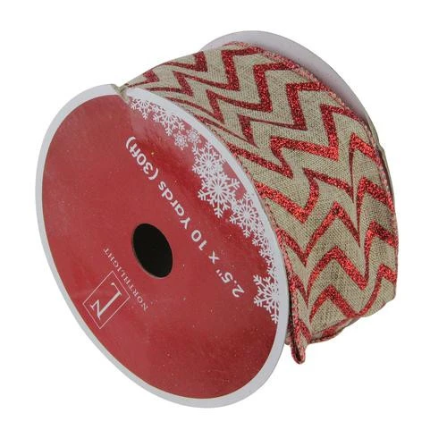 Northlight Red And Beige Chevron Wired Christmas Craft Ribbon 2.5" X 10 Yards 3 Northlight Red And Beige Chevron Wired Christmas Craft Ribbon 2.5" X 10 Yards