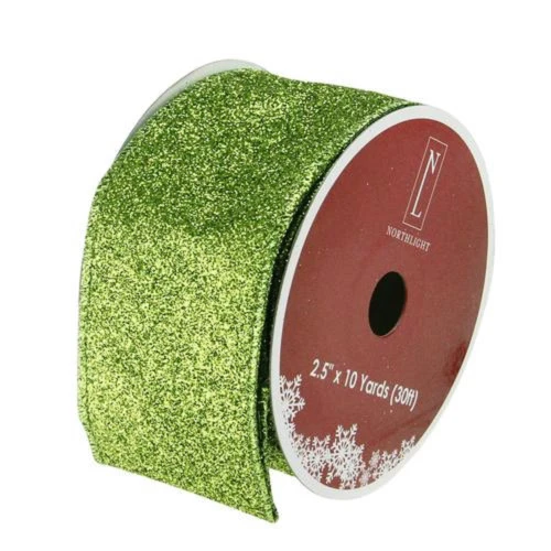 Northlight Shimmering Lime Green Solid Wired Christmas Craft Ribbon - 2.5" X 10 Yards 3 Northlight Shimmering Lime Green Solid Wired Christmas Craft Ribbon - 2.5" X 10 Yards